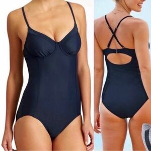 ATHLETA Navy Blue One Piece Swimsuit w/ Underwire Bra Lined Size 34D/DDTall